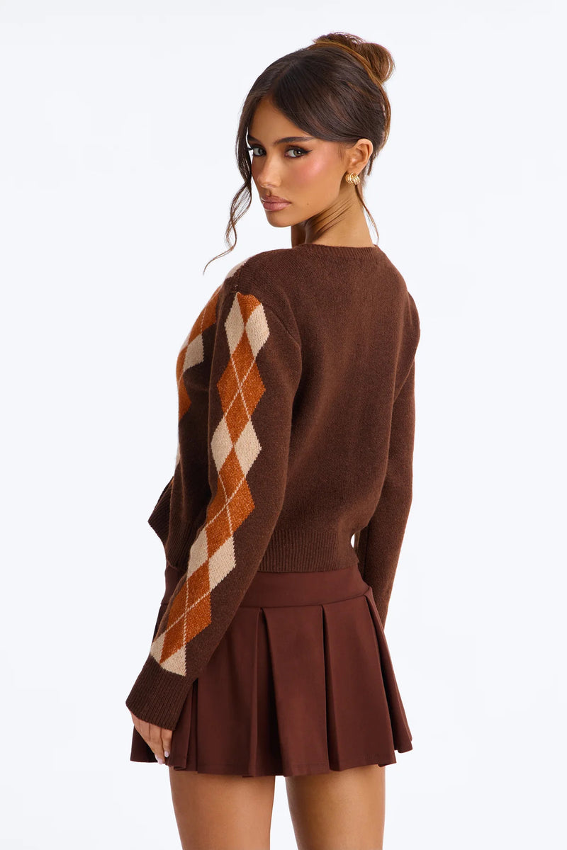 Plus Size Diamond Plaid Color Blocked Sweater Coats YMEF 59125