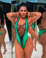 Plus Size Sexy Mesh Patchwork One Piece Swimsuit LSD 8094