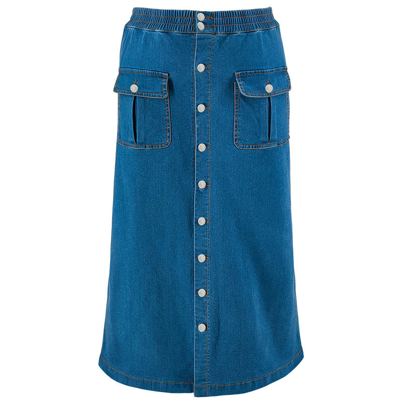 Plus Size Denim Single Breasted Long Half body Skirt GDAM 218609