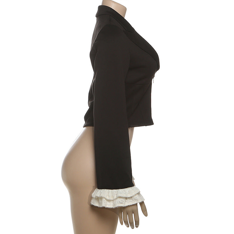 Long Sleeve Zipper Deep V Neck Coats GYME K25L77368