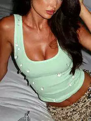 U Neck Beaded Tank Top GXIY XS T4B17820A