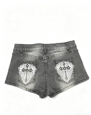 Embroidered Studded Denim Shorts GQLF 8000