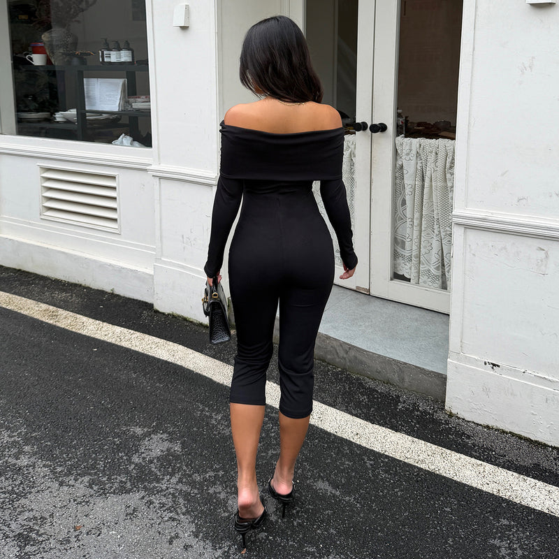 One Shoulder Long Sleeve Knits Jumpsuit GPKJ MR50928