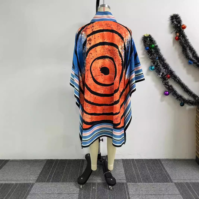 Printed Cardigan Drop Shoulder Bat Sleeve Jacket NY 10891