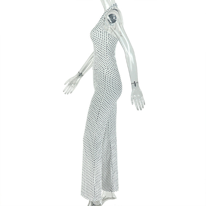 Halterneck V Neck Polka Dot Print Jumpsuit GJYO JS919185