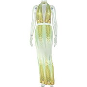 Gradient Print Halterneck Backless Maix Dress GJYO JD305323