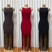 Solid Color Sleeveless Tassel Maxi Dress GMYU 11249