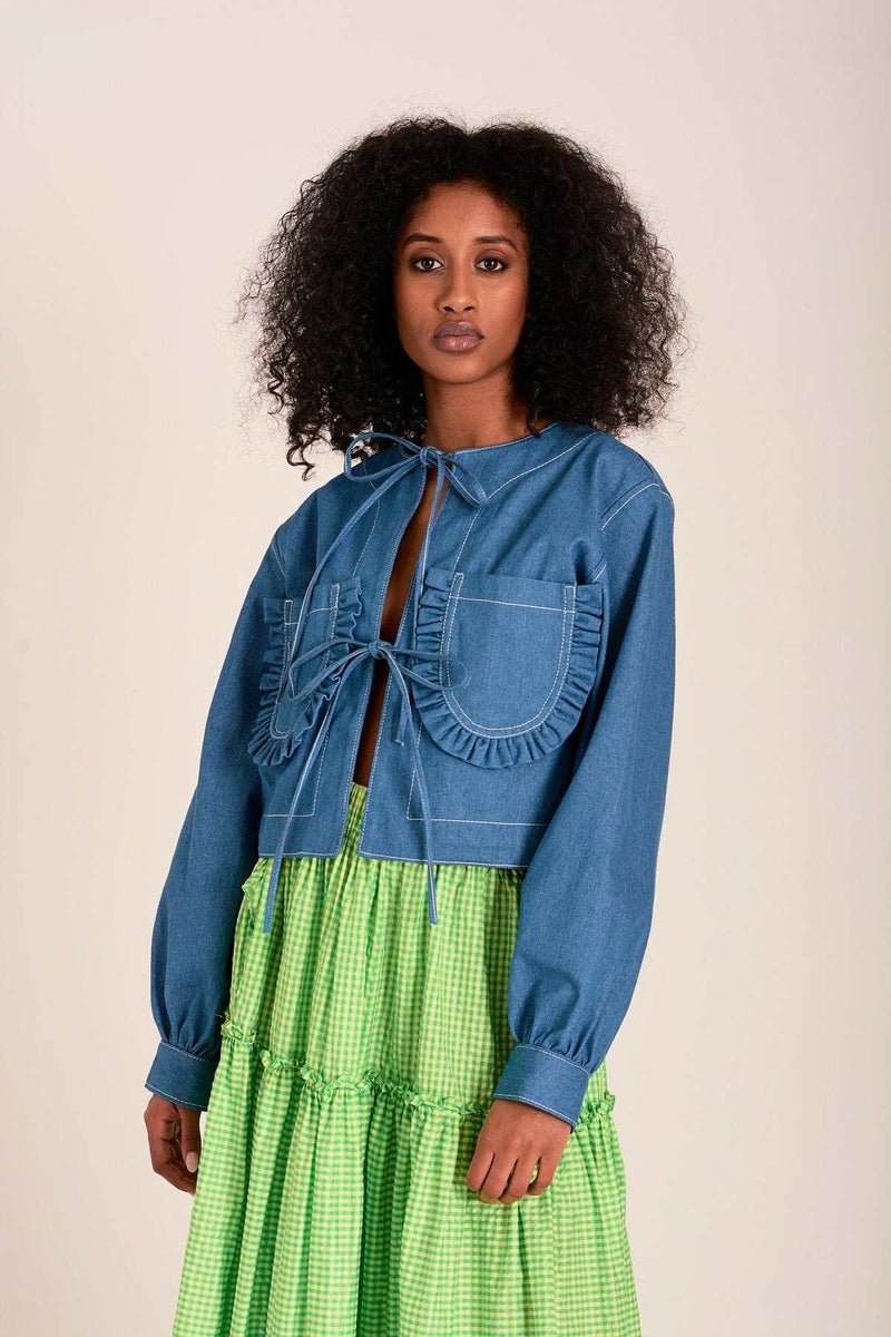 Long Sleeve Tie Up Loose Denim Coats GYAN 703