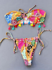 Sexy Print Wrap Chest Swimsuit 2 Piece Set CSYZ C823K