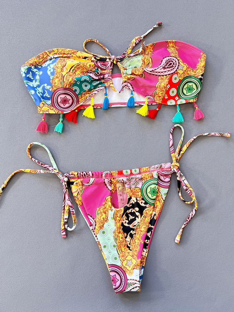 Sexy Print Wrap Chest Swimsuit 2 Piece Set CSYZ C823K