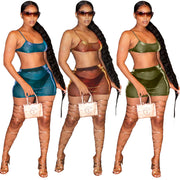 Mesh See Through Sling Top And Skirts Two Piece Set JZHF 8030