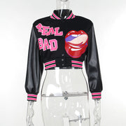 Fashion Patchwork Letter Print Short Jackets FL 23528