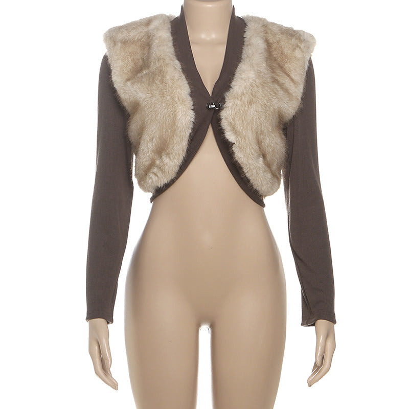 Faux Fur Patchwork Slim Short Jacket GZJQ K25C80752