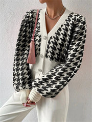 Houndstooth Patterned Knit Cardigan Coat GZYF 1087