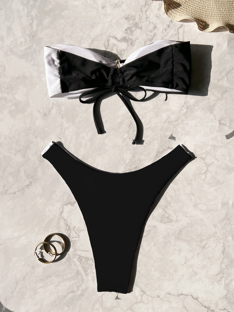 Color Block Backless Bikinis Swimsuit 2 Piece Set CASF 6759