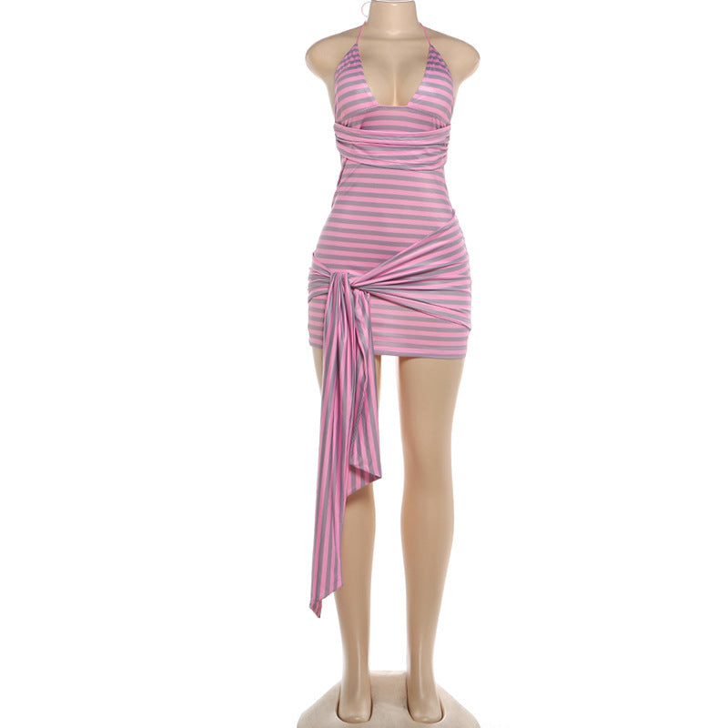 Backless Stripe Sling Mini Dress GSLF K6D09041A