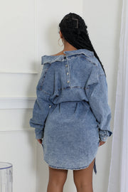 Long Sleeve Single breasted Tie Up Denim Coat WXHY XHY4013