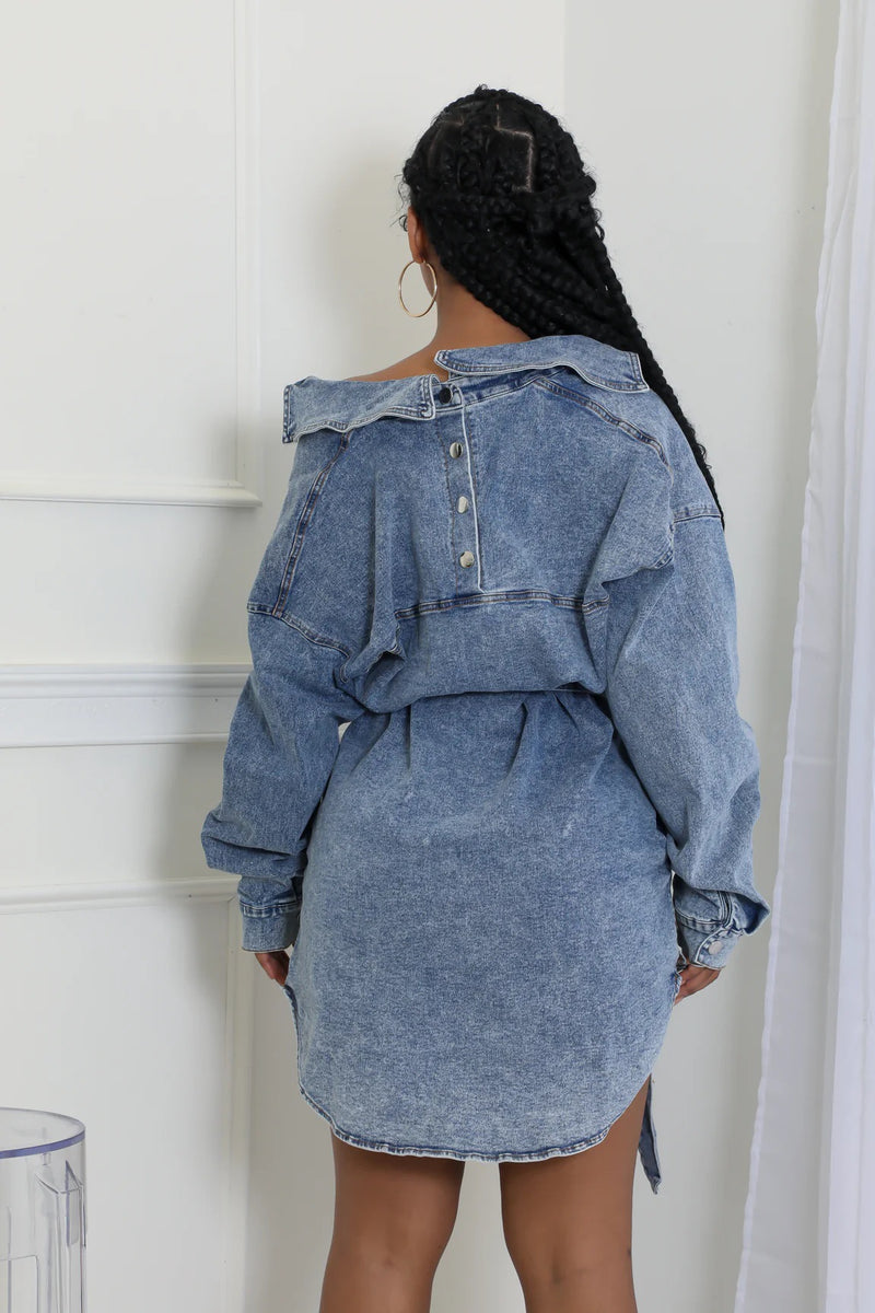 Long Sleeve Single breasted Tie Up Denim Coat WXHY XHY4013
