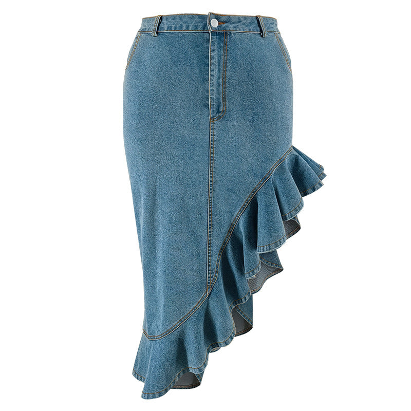 Plus Size Irregular Denim Half Skirt GDAM 218607