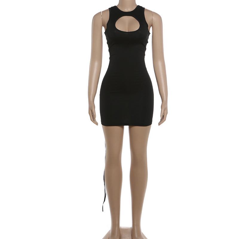 Sexy Hollow Out Solid Color Bandage Dress XEF K6D03416A