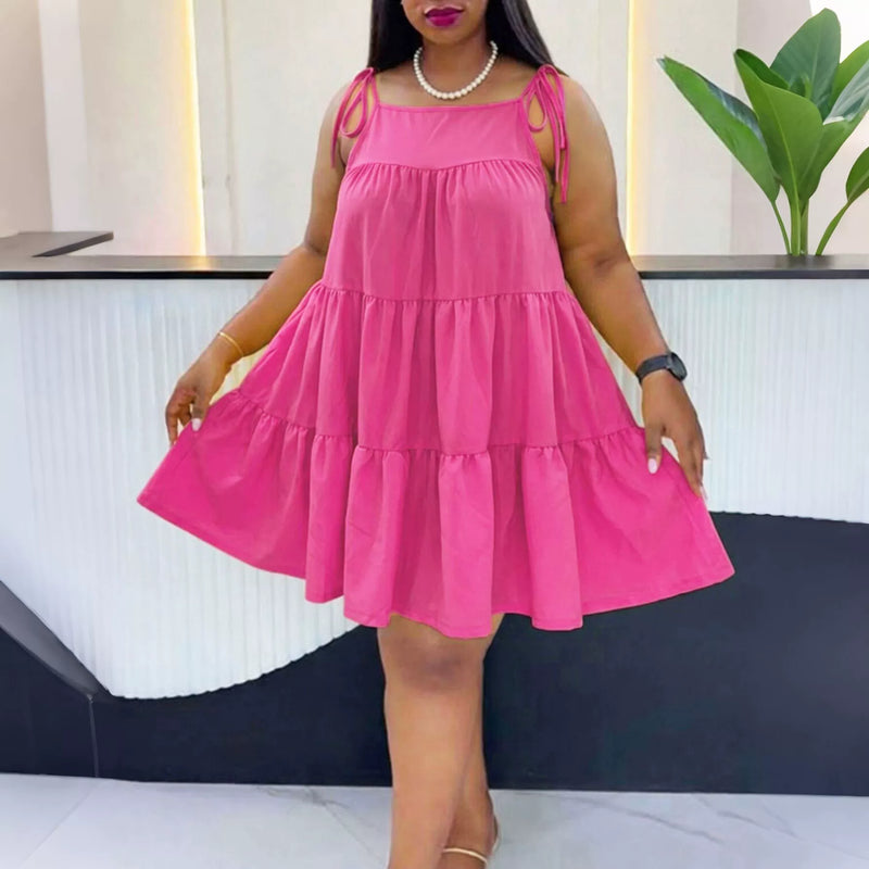 Plus Size Solid Color Loose Mini Dress HNIF DJP002