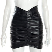 Solid Color Pleated PU Leather Mini Skirt GPBY 2113