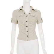 Short Sleeve Lapel Solid Color Shirt GPKJ MR49194