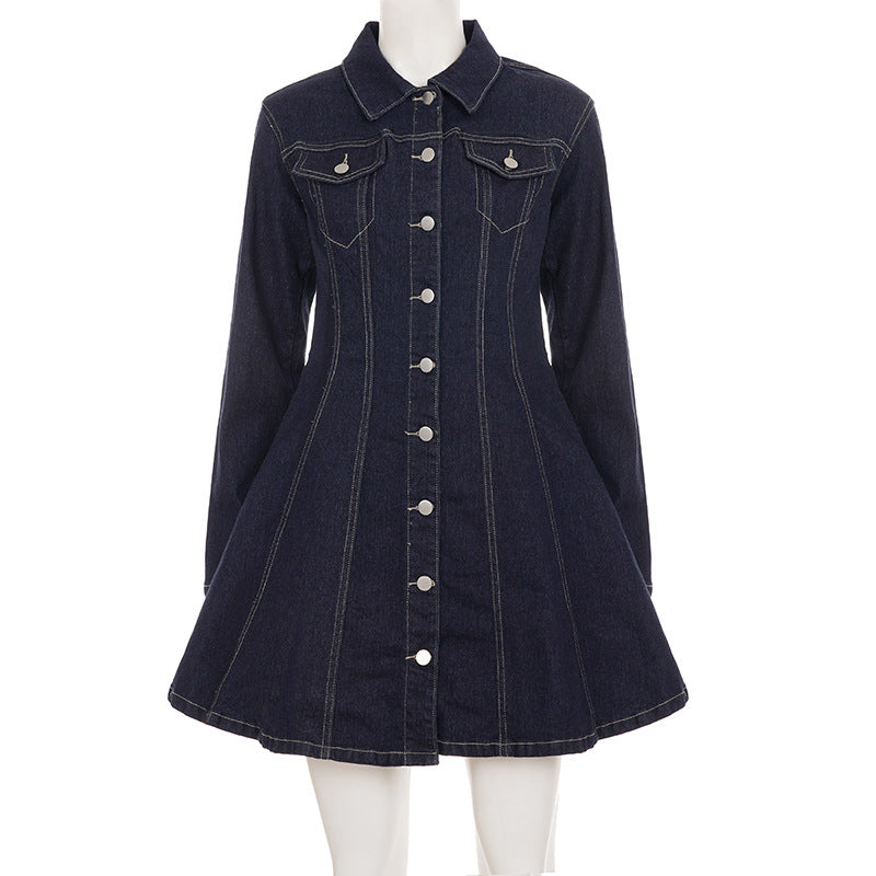 Single Breasted Long Sleeve Denim MIni Dress GPKJ MR42902