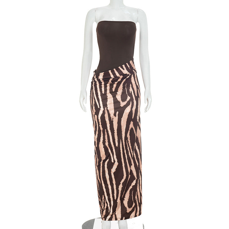 Leopard Print Patchwork Tube Top Dress GSZM C26DS269