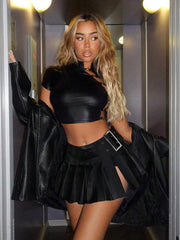 Fashion Pleates PU Leather Mini Skirts ANDF 2434