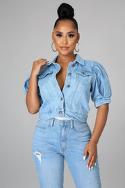 Bubble Short Sleeve Fashion Denim Coat GQDH 1066