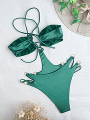 Solid Hollow Out Bandage One Piece Swimsuit CASF 6557