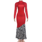 Zebra Stripe Contrast Color Splicing Maxi Dress DLSF K6D16933A