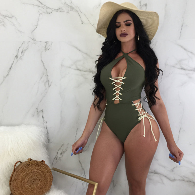 Sexy Lace Up Hollow Out One Piece Swimsuits BN 9079