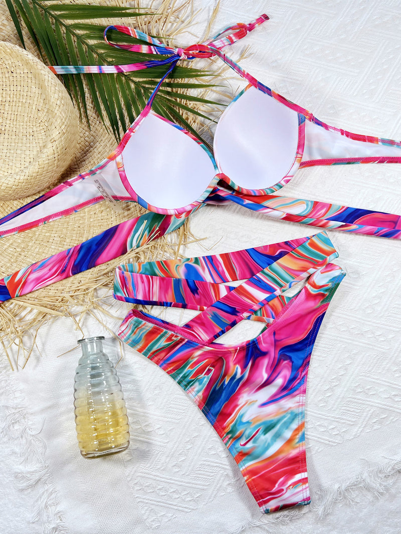Printed Lace Up Swimsuit 2 Piece CSYZ C77K