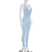 Solid Color Halterneck Backless Jumpsuit MXBF D26JP151