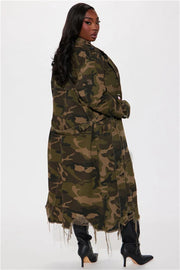 Camouflage Print Holes Long Trench Coat SH 391323
