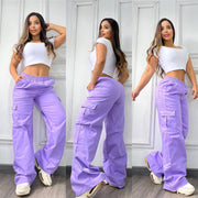 Casual Solid Coor Loose Straight Pants OLYF 6178