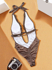 Solid Color Tie Up One Piece Swimsuit CSYZ G671RY