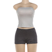 Polka Dots Print Wrap Chest Two Piece Shorts Set XEF K6S08308A