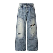 Plus Size Washed Holes Straight Jeans GYLN 0609