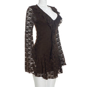 Solid Color Lace Ruffles Mini Dress GSZM D26DS266