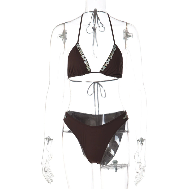 Sexy Button Patchwork Bikinis 2 Piece Swimsuit GLAG S5A20752F