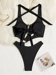 Halterneck Backless Solid One Piece Swimsuit CASF 6755
