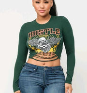 Letter Print Long Sleeve Tight T Shirt GNZD 9670TD