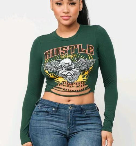 Letter Print Long Sleeve Tight T Shirt GNZD 9670TD