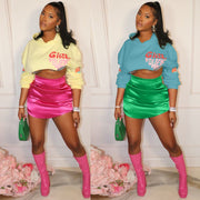 Letter Print Long Sleeve Short Sweatshirt YNSF 1873