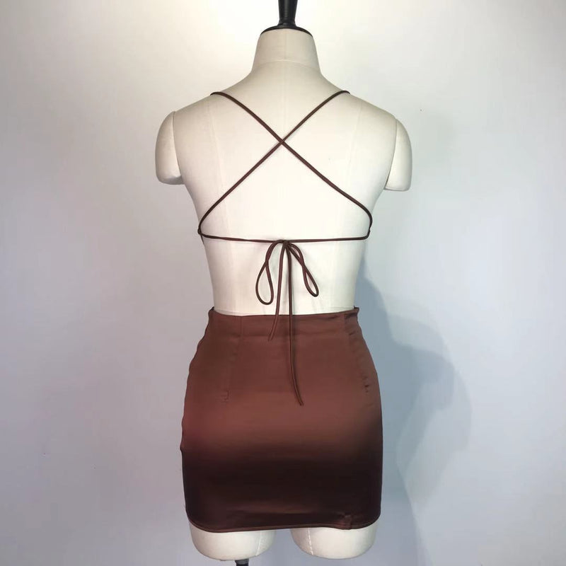 Lace up Backless Top And Skirt Two Piece Set GWDS 210520
