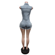 Sleeveless Lapel Neck Denim Romper MEM 88645