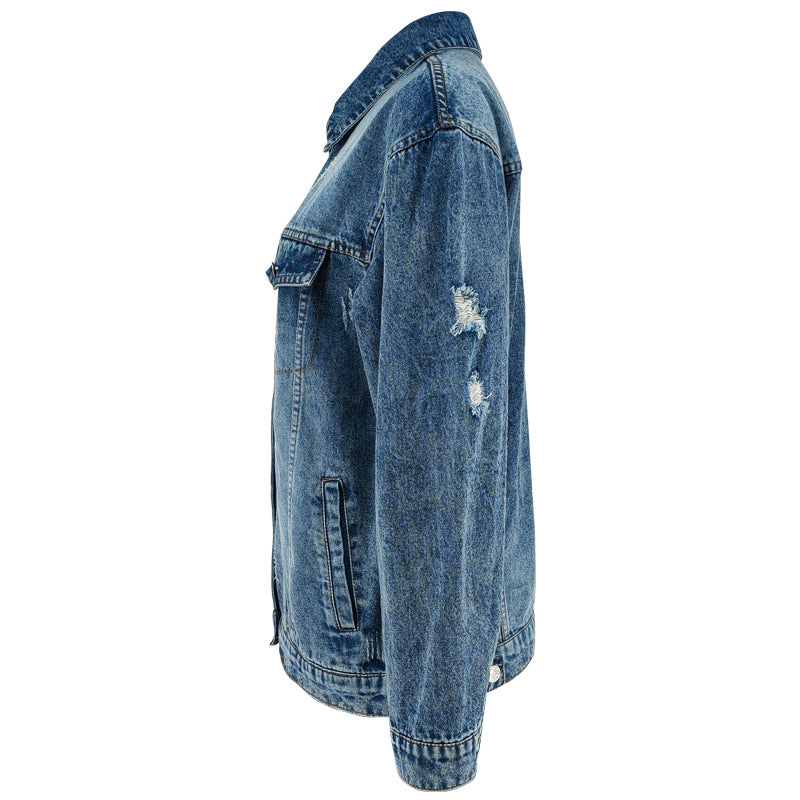 Long Sleeve Holes Denim Coat GDAM 218759